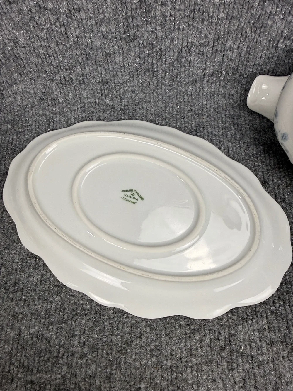 Johann Haviland Blue Garland White Porcelain Gravy Boat with Silver Trim
